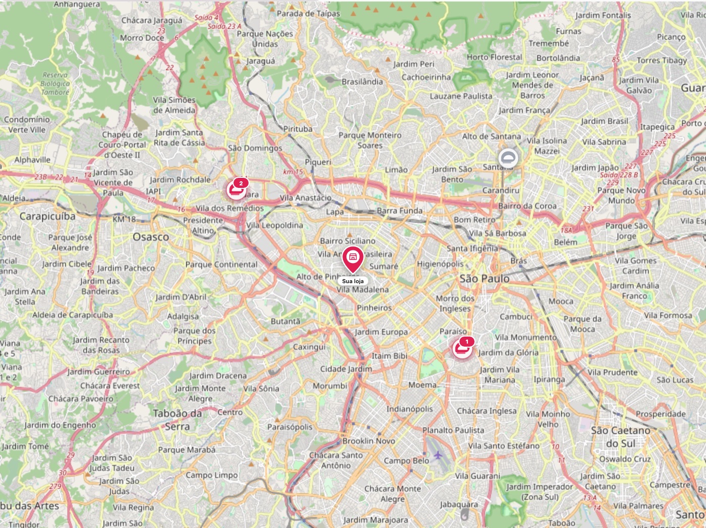 Mapa ao vivo do 360giro mostrando a região de entrega