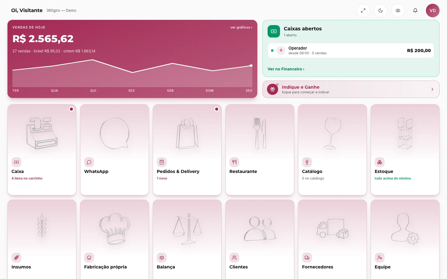 Painel do 360giro vestido com a marca da loja